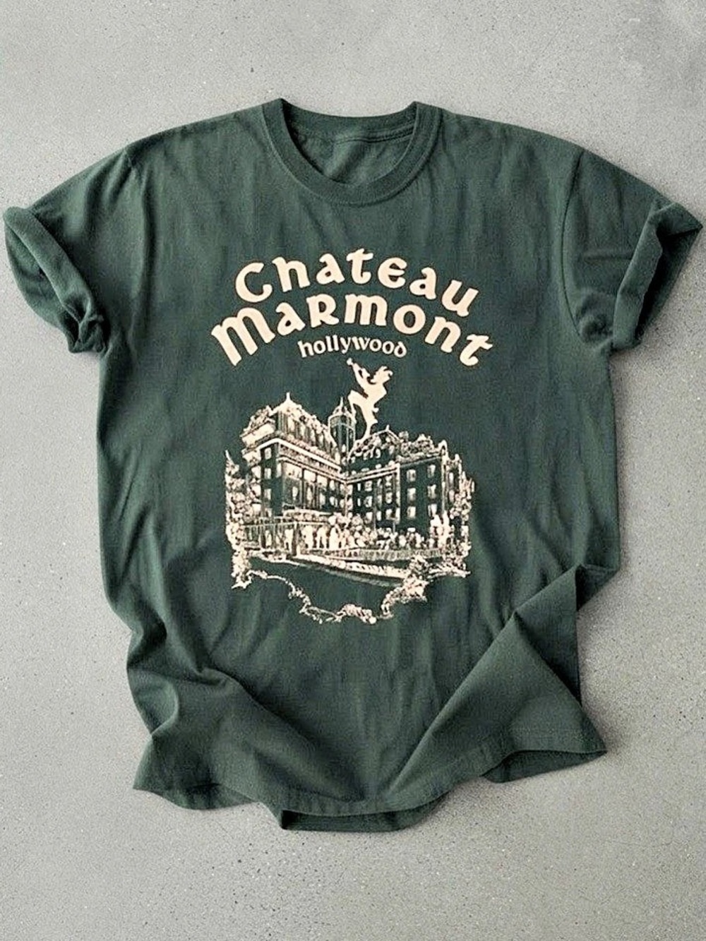 Chateau Marmont Hollywood Hotel Graphic Dark Green Gildan T-Shirt